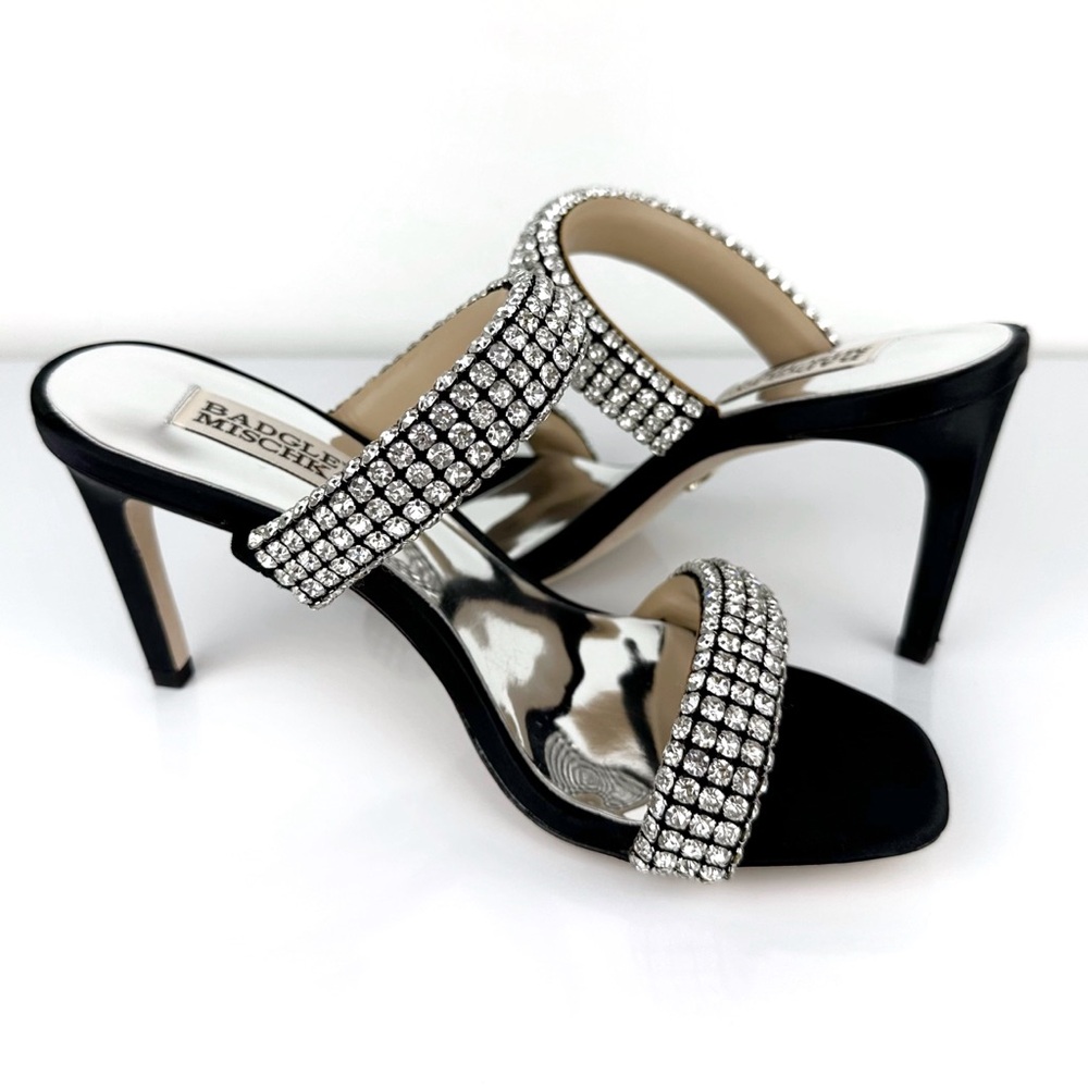 Badgley Mischka Women's Sade Jeweled Double Band Heeled Sandals Black Size 6 - Picture 5 of 12
